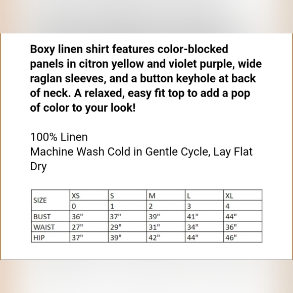 Alembika Linen Color Block Top Size S Small Citron And Purple - Picture 3 of 9